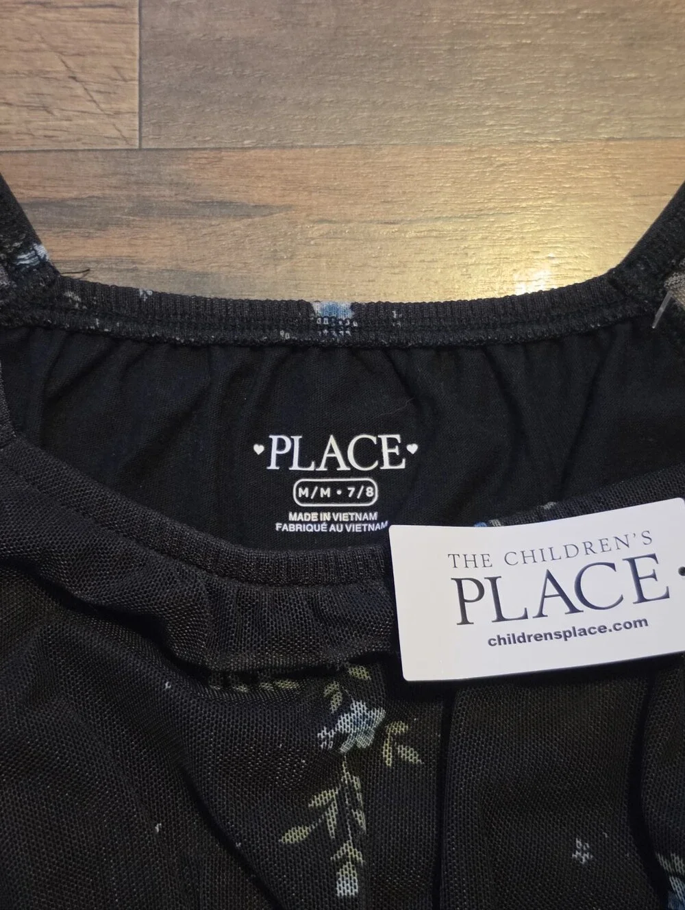 The Children's Place Black Mesh Dress with Blue Floral Print